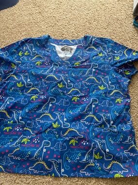 Blue Dinosaur Print Scrub Top